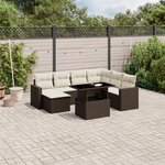 vidaXL Salon de jardin 8 Pièces avec coussins marron résine tressée