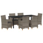 vidaXL Ensemble de Salle à Manger de Jardin de 7 Pièces avec Coussins Gris en Poly Rattan