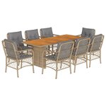 vidaXL Ensemble à manger de jardin et coussins 9 Pièces mélange beige
