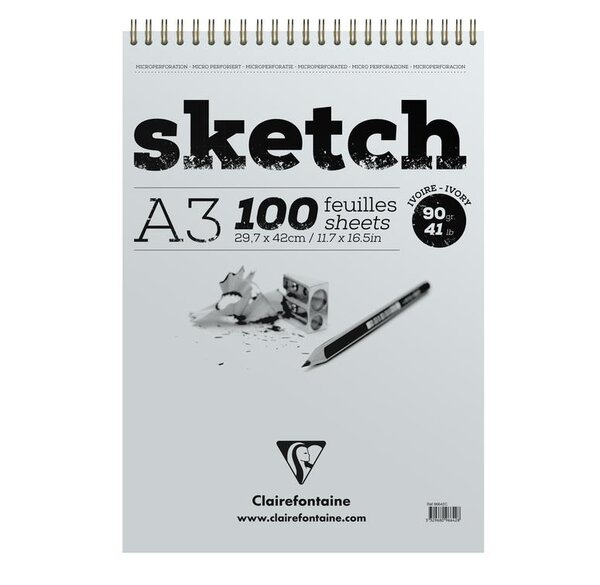 Bloc Sketch croquis RI A3 90g 100F ivoire CLAIREFONTAINE