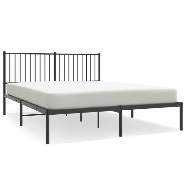 vidaXL Cadre de lit métal avec tête de lit noir 150x200 cm