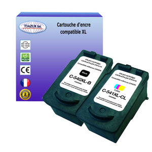 2x cartouches compatibles avec canon pixma mg2200 mg2250 mg2255 remplace canon pg540xl cl-541 xl (noire+couleur) - t3azur