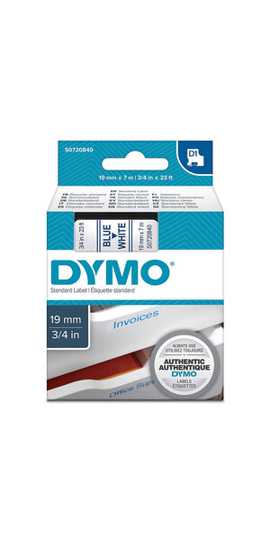 DYMO LabelManager cassette ruban D1 19mm x 7m Bleu/Blanc (compatible avec les LabelManager et les LabelWriter Duo)