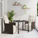 vidaXL Ensemble de salle à manger de jardin 3 pièces avec coussins Marron Poly Rattan