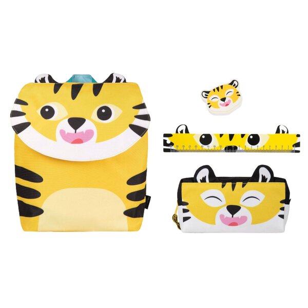 Kit Rentrée Scolaire Tigre : Grand Sac À Dos  Grande Trousse  Règle Souple Et Maxi Gomme - Draeger paris