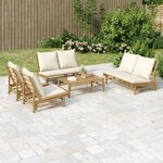 vidaXL Salon de jardin 5 Pièces avec coussins blanc crème bambou