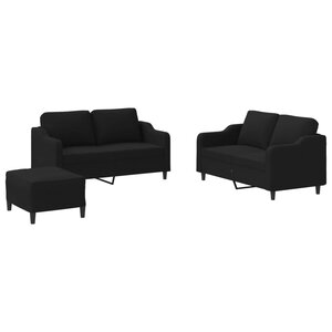 vidaXL Ensemble de canapés 3 Pièces avec coussins Noir Tissu