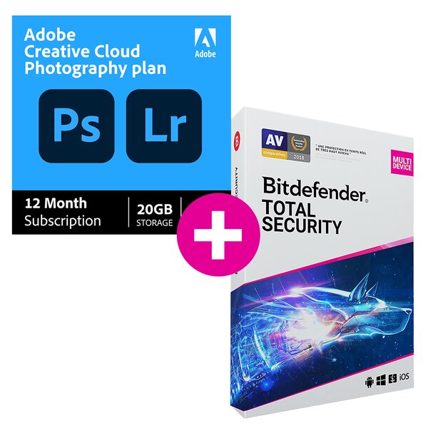 Adobe creative cloud photo 20go + bitdefender total security - licence 1 an - 1 utilisateur - a télécharger