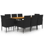 vidaXL Mobilier à dîner d'extérieur 9 Pièces Résine tressée Noir