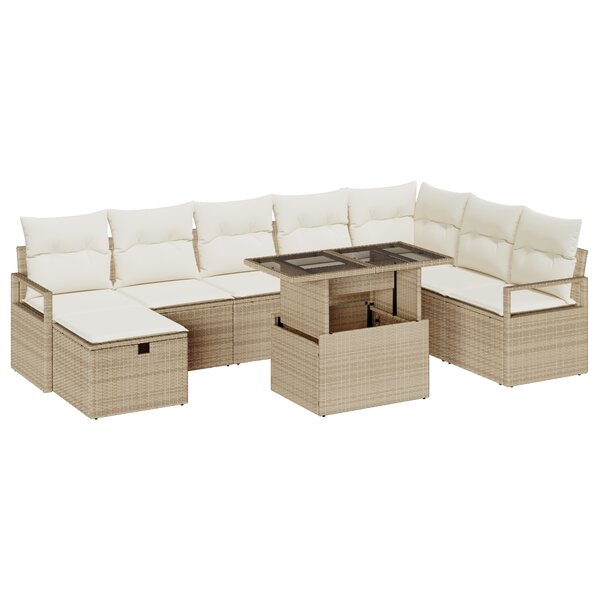 vidaXL Ensemble de canapé de jardin 9 pièces avec coussins beige