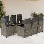 vidaXL Ensemble à manger de jardin 9 Pièces coussins gris résine tressée