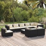 vidaXL Salon de jardin 10 Pièces avec coussins Résine tressée Noir