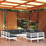 vidaXL Salon de jardin 12 Pièces avec coussins blanc bois de pin solide