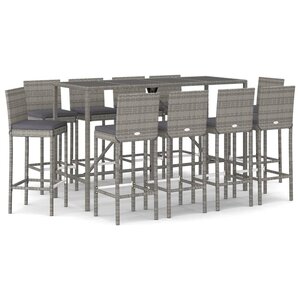 vidaXL Ensemble de bar de jardin 11 Pièces avec coussins gris poly rotin