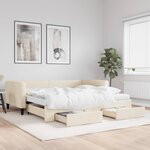vidaXL Lit de jour avec gigogne et tiroirs crème 100x200 cm tissu