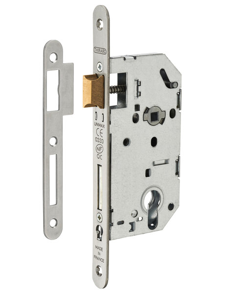 THIRARD - Serrure encastrable Unimax CE NF QC à cylindre pour porte d'entrée  axe50mm  bouts ronds  têtière inox