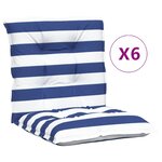 vidaXL Coussins de chaise à dossier bas lot de 6 rayures bleu et blanc