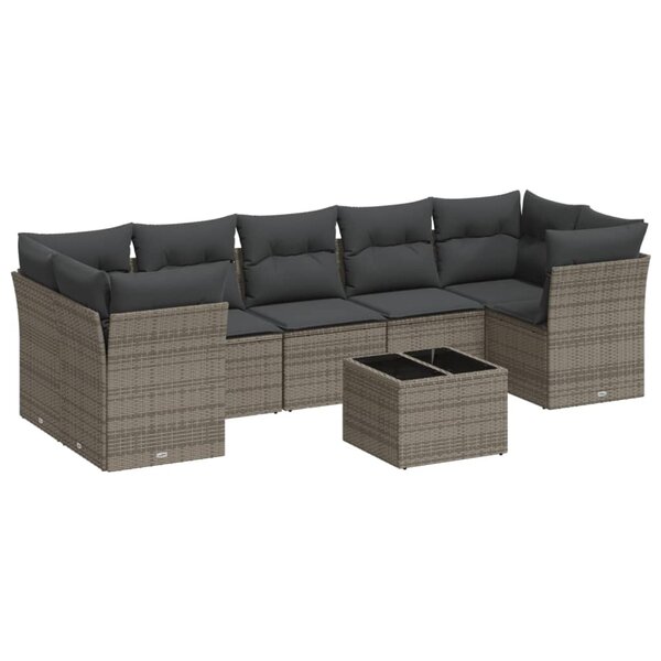 vidaXL Salon de jardin 8 Pièces avec coussins gris résine tressée