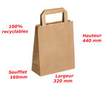 Lot de 25 sacs cabas en papier kraft brun marron havane avec poignée plate 320 x 160 x 440 mm 24 Litres résistant papier 80g/m² non imprimé