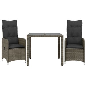 vidaXL Ensemble de bistro de jardin 3 Pièces coussins gris poly rotin