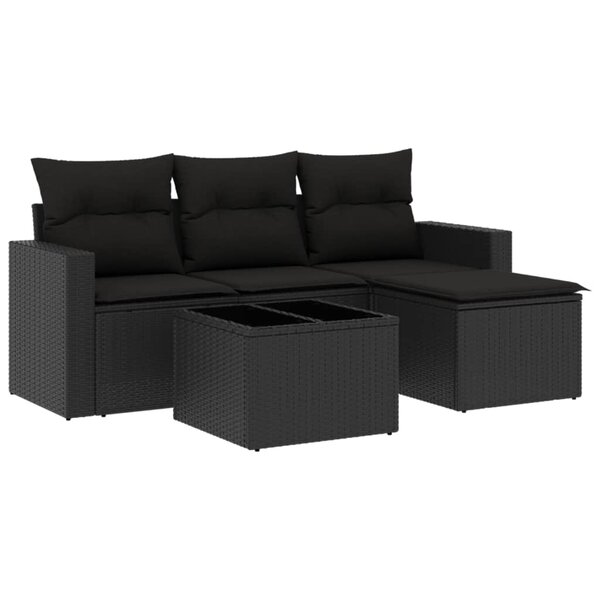 vidaXL Salon de jardin 5 Pièces avec coussins noir résine tressée