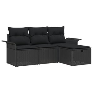 vidaXL Ensemble de canapé de jardin 4 pièces avec coussins noir en poly rotin