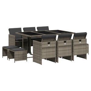 vidaXL Ensemble à manger de jardin 11Pièces avec coussins gris poly rotin
