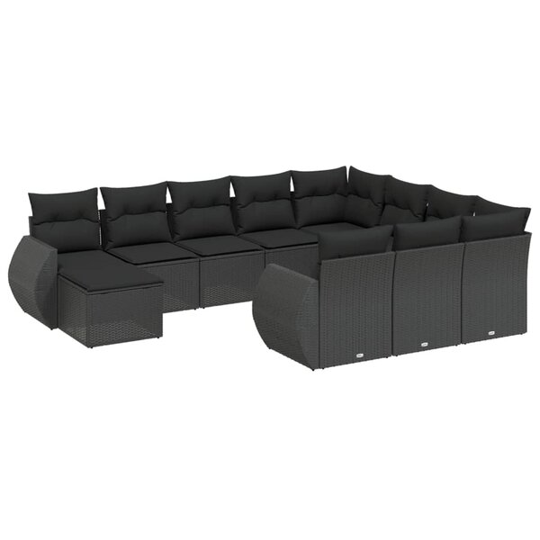 vidaXL Salon de jardin 11 Pièces avec coussins noir résine tressée