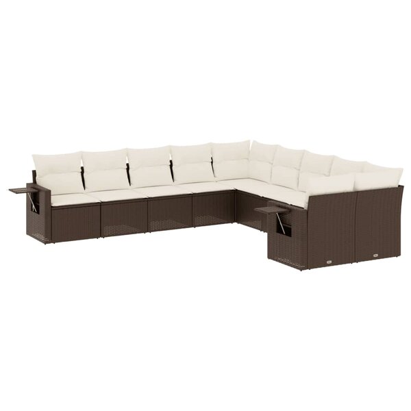 vidaXL Salon de jardin 10 Pièces avec coussins marron résine tressée