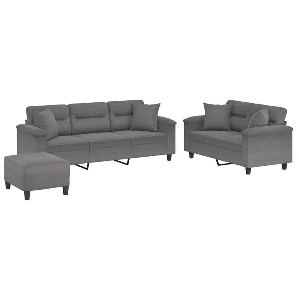 vidaXL Ensemble de canapés 3 Pièces coussins Gris foncé Tissu microfibre