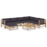 vidaXL Salon de jardin 8 Pièces avec coussins gris foncé bambou