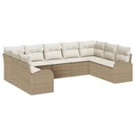 Ensemble de Canapés de Jardin 9 pièces avec Coussins Beige Poly Rattan