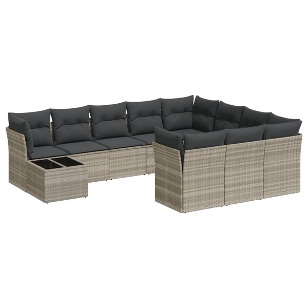 vidaXL Salon de jardin 11 Pièces avec coussins gris clair résine tressée