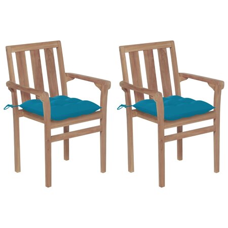 vidaXL Chaises de jardin 2 Pièces avec coussins bleu clair Teck massif