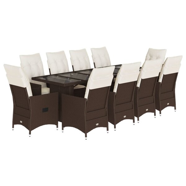 vidaXL Ensemble de bistro de jardin 11 Pièces coussins marron poly rotin