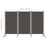 vidaXL Cloison de séparation 3 panneaux Anthracite 260x180 cm