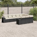 vidaXL Salon de jardin 10 Pièces avec coussins noir résine tressée