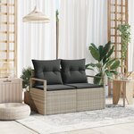 Canapé de jardin 2 places vidaXL avec rangement et coussins en poly rattan gris