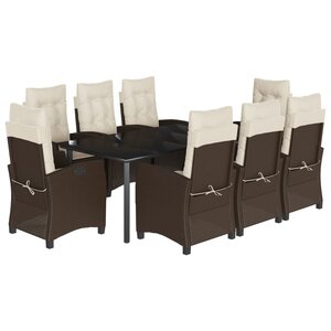 vidaXL Ensemble à manger de jardin et coussins 9 Pièces marron poly rotin