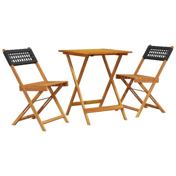 vidaXL Ensemble de bistro 3 Pièces noir résine tressée et bois massif