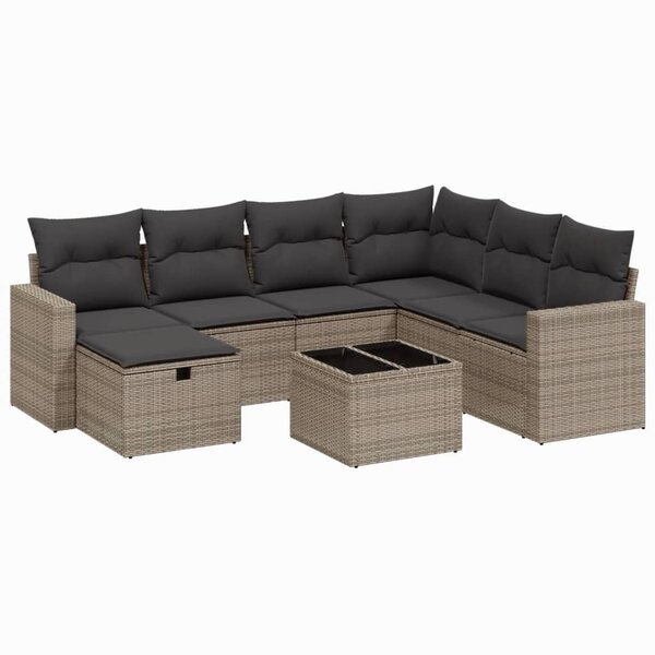vidaXL Salon de jardin 8 Pièces avec coussins gris résine tressée
