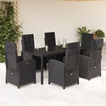 vidaXL Ensemble à manger de jardin coussins 7Pièces Noir Résine tressée