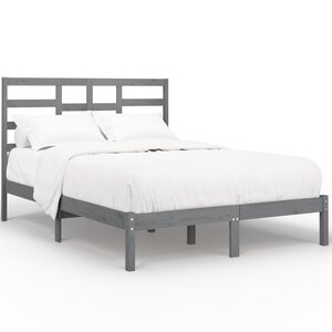 vidaXL Cadre de lit Gris Bois massif 135x190 cm Double