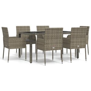 vidaXL Ensemble à manger jardin et coussins 7 Pièces gris rotin