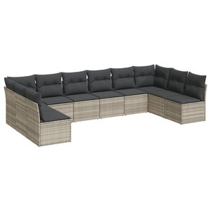 vidaXL Salon de jardin avec coussins 10 Pièces gris clair résine tressée