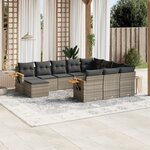 vidaXL Salon de jardin 11 Pièces avec coussins gris résine tressée