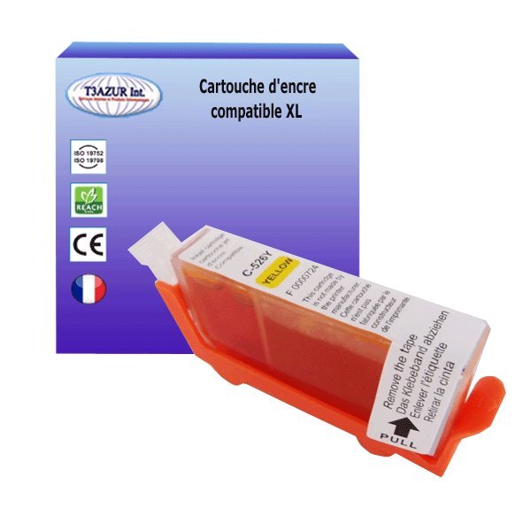 Cartouche compatible avec Canon Pixma iP4850, iP4900, iP4950, iX6500, iX6550, MG5100 remplace Canon CLI-526 XL Jaune - T3AZUR