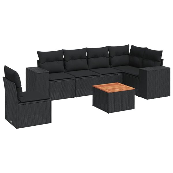 vidaXL Salon de jardin 7 Pièces avec coussins noir résine tressée