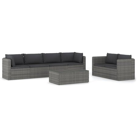 vidaXL Salon de jardin 7 Pièces avec coussins Résine tressée Gris