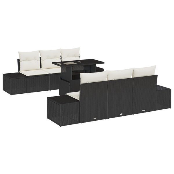 vidaXL Ensemble de canapé de jardin de 7 pièces avec coussins en poly rattan noir